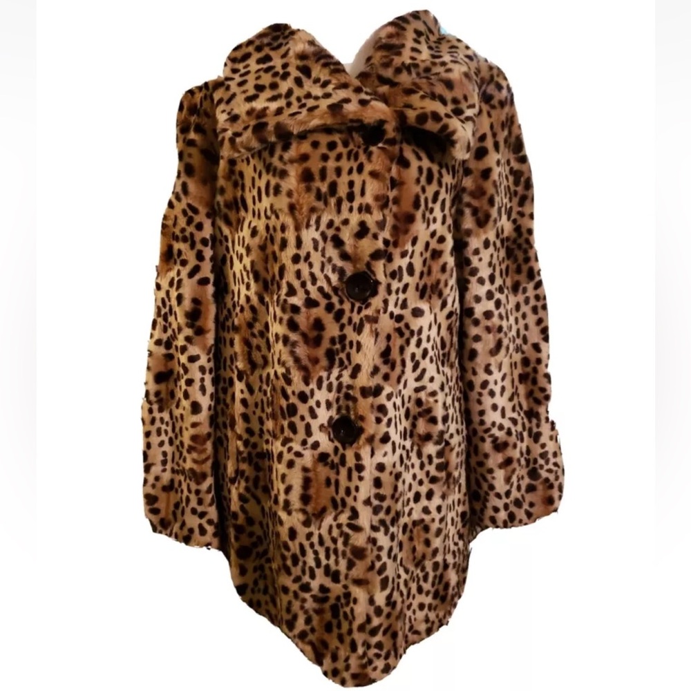 Incognito Plush Leopard Faux Fur Animal Print Coat L